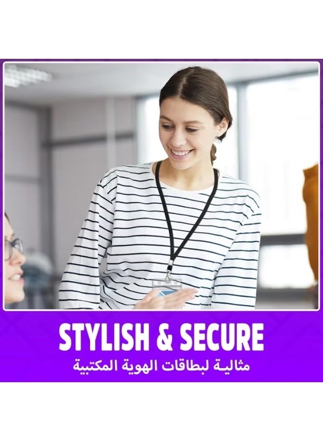 MTC 2 Pcs ID Badge Holder with Lanyard & Retractable Reel | Clear Plastic Vertical Card Holder for Office, School & Employee ID Cards - Image 5